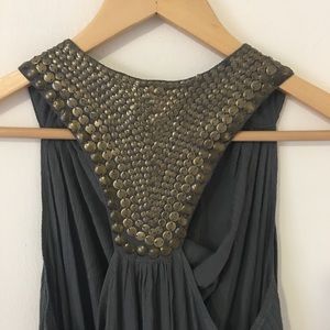 Embellished Cowl Neck Smocked Hem Dress in Gray